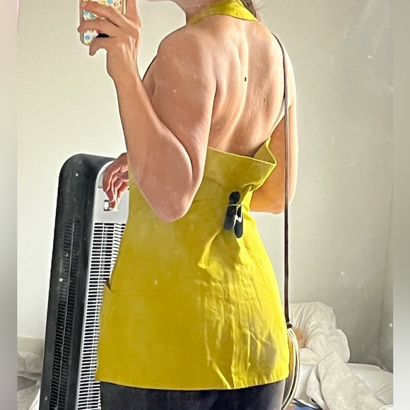 SOLD Vintage Donna Karan Halter neck Vest Medium Silk Chartreuse - Picture 3 of 13